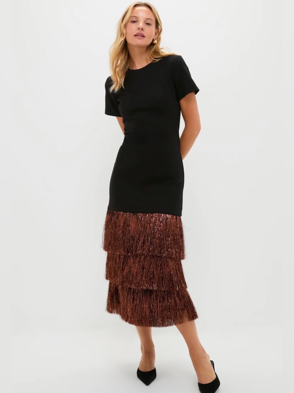 Tuckernuck Hyacinth House Black & Bronze Metallic Fringe Francie Maxi Dress